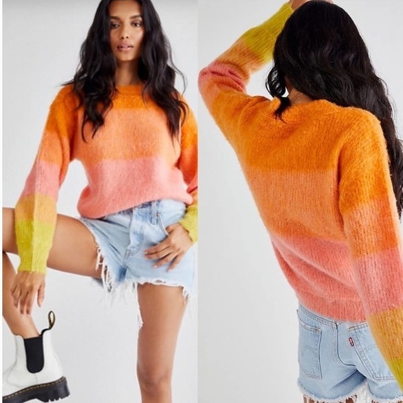Free People Autumn Sky Combo Gradient Pullover Wool Colorblock Crewneck Sweater - Picture 1 of 8